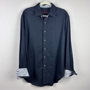 Robert Graham Men's Black Jacquard Long Sleeve Cotton Button Down Dress Shirt, L
